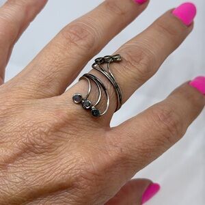 Silver Wave Ring with Multicolor Abalone Shell - Size Adjustable